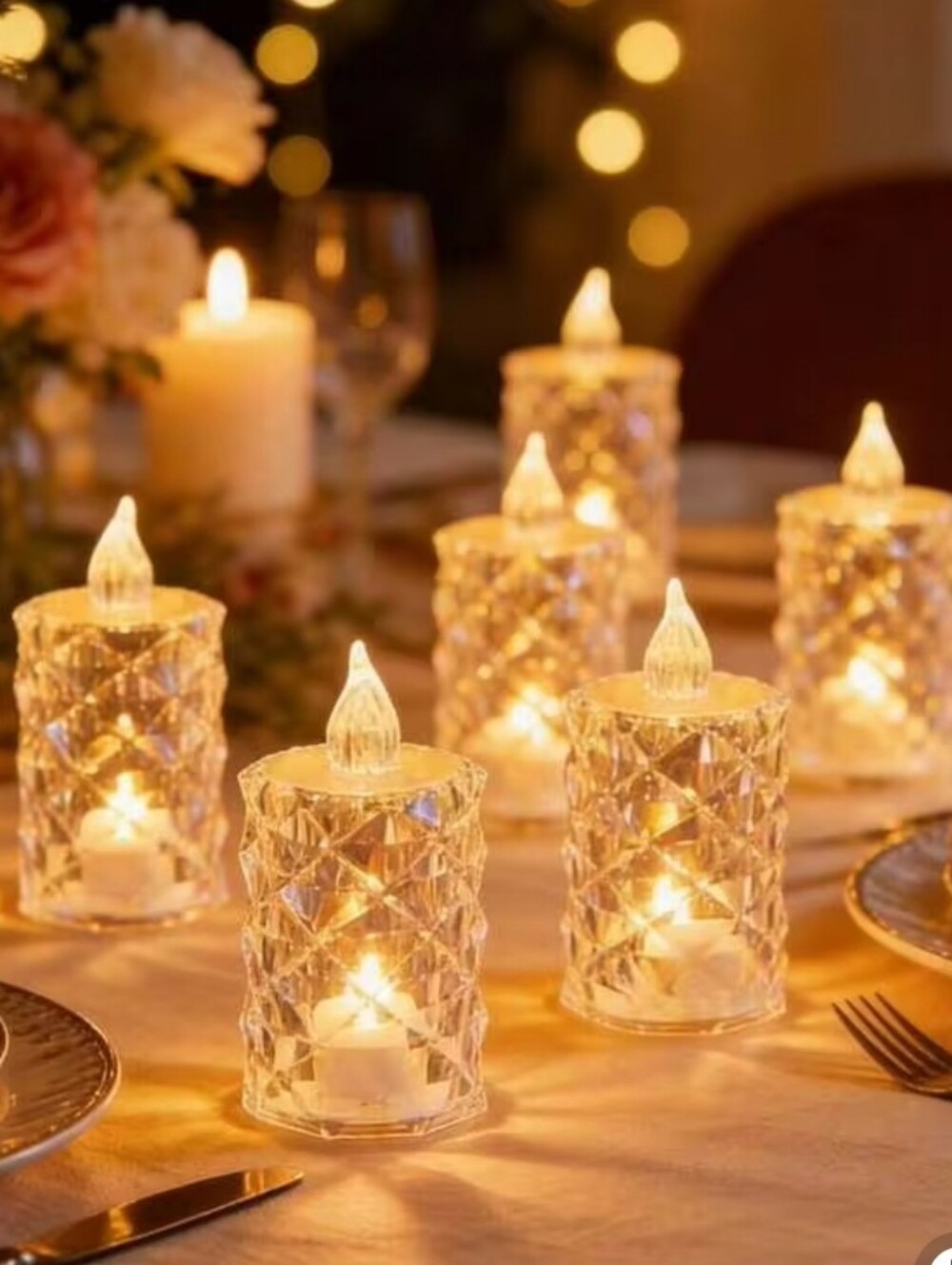 Elegant Diamond Cut LED Pillar Candles 6 Pack - Picture 4 of 6
